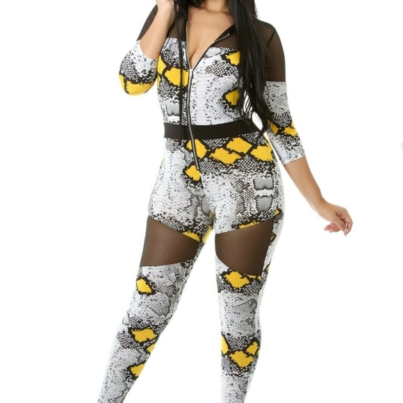 Hooded Python Jumpsuit Catsuit Romper - Picture 2 of 7